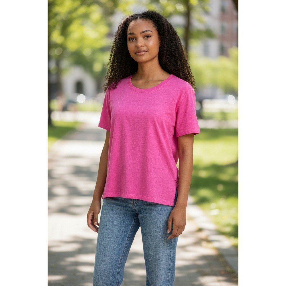 PILCRO Bright Pink Cotton Split Hem Tunic T Shirt Women's Size M